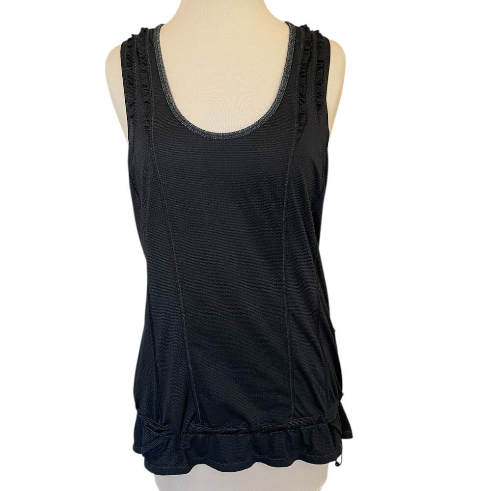 Lululemon Women's Mind Over Matter Black RuffleTank Drawstring Waist, Size 10